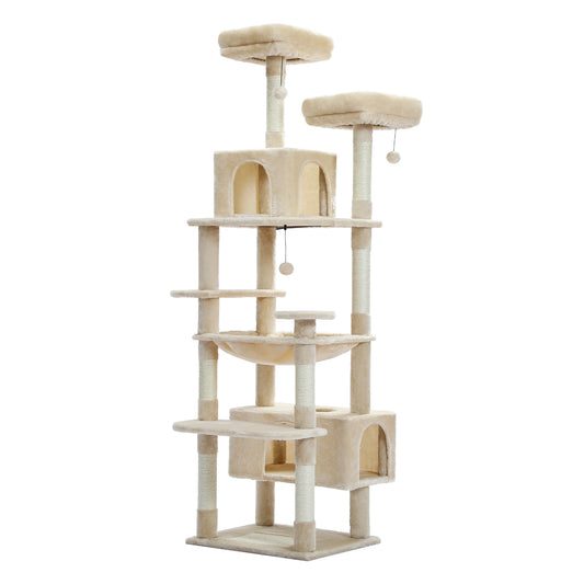 Kattenboom - Kitten Krabpaal - Katten Klimmuur - Sisal Krabpalen - Grote - 184cm Hoog - Meerdere Verdiepingen - Krabpalen - Krabplanken - Arbre a Chat - Hangmatten - Beige