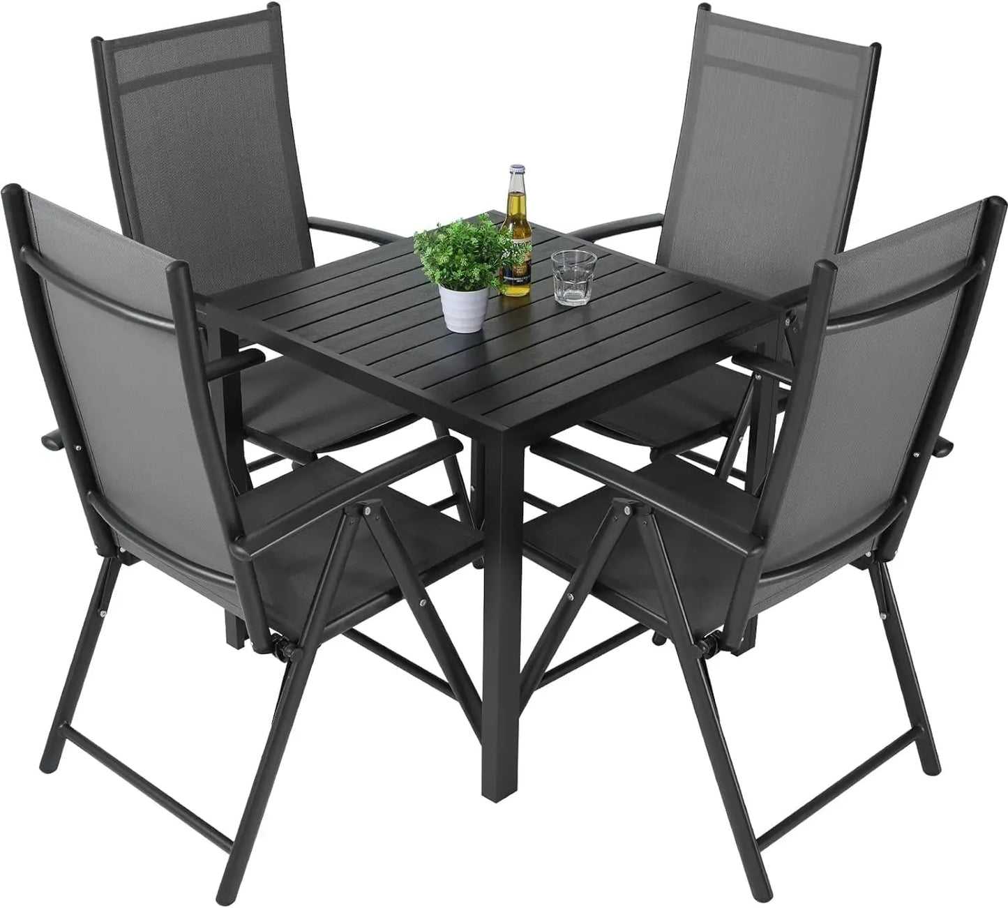Balkonset – Tuinset – Balkonmeubel – Buitenmeubel – Aluminium – 7-Voudig Verstelbare Rugleuning – Inklapbare Stoelen - QUORE