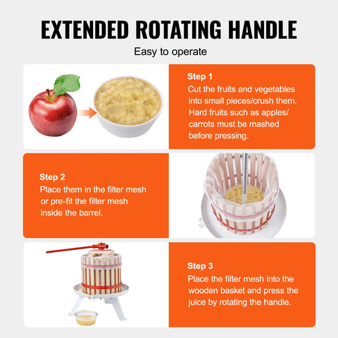 Handmatige Sapcentrifuge - Kitchen Citruspers - Handmatige Fruitpers - 6L - Sinaasappel- en Druivenpers - Hout & Metaal