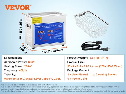 Ultrasone Reiniger - Wasmachine - Ultra Sonic Cleaner - Ultrasone Reiniger Bril - 3L - met Reinigingsmachine Digitale Verwarmer Timer - voor Sieraden Reinigen