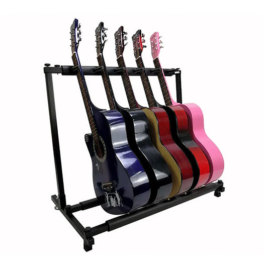 Multistandaard voor 5 Gitaren – Universele Gitaarstandaard voor Elektrische en Akoestische Gitaren – Stevige Display Stand – Zwart – Rubberen Bescherming