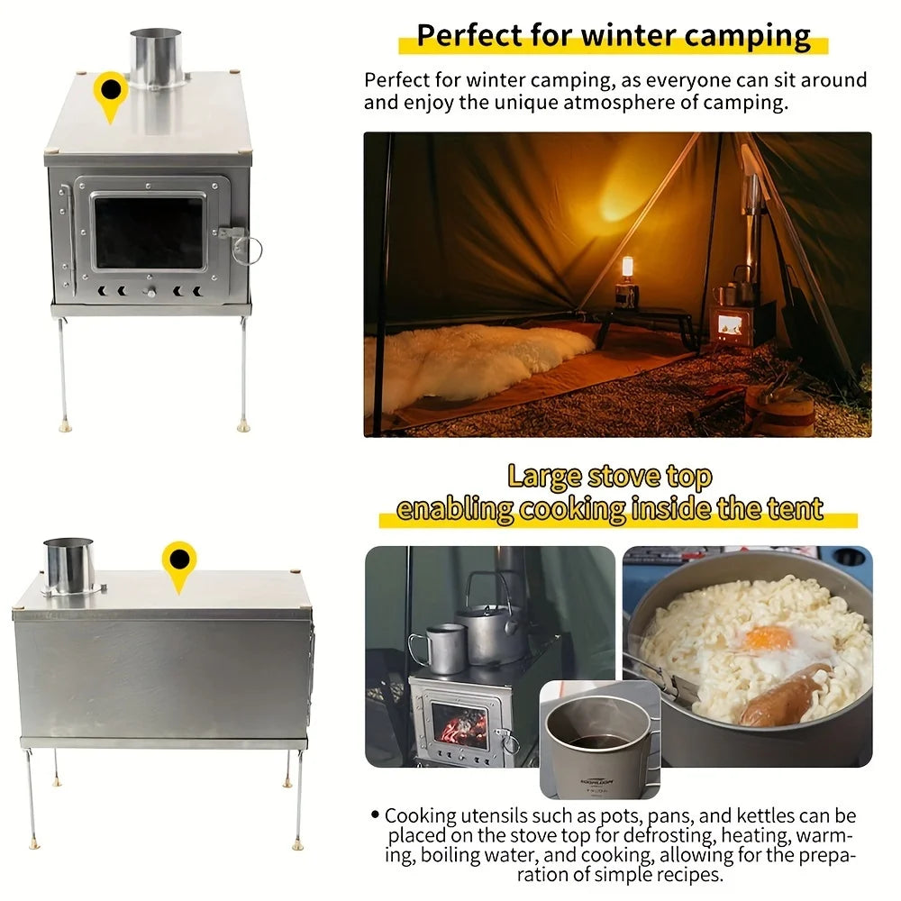 Titanium Houtkachel – Opvouwbare Kachel – Draagbare Stove – Camping Kamin – Outdoor Houtbrander – Lichtgewicht Titanium – Duurzaam En Compact - QUORE