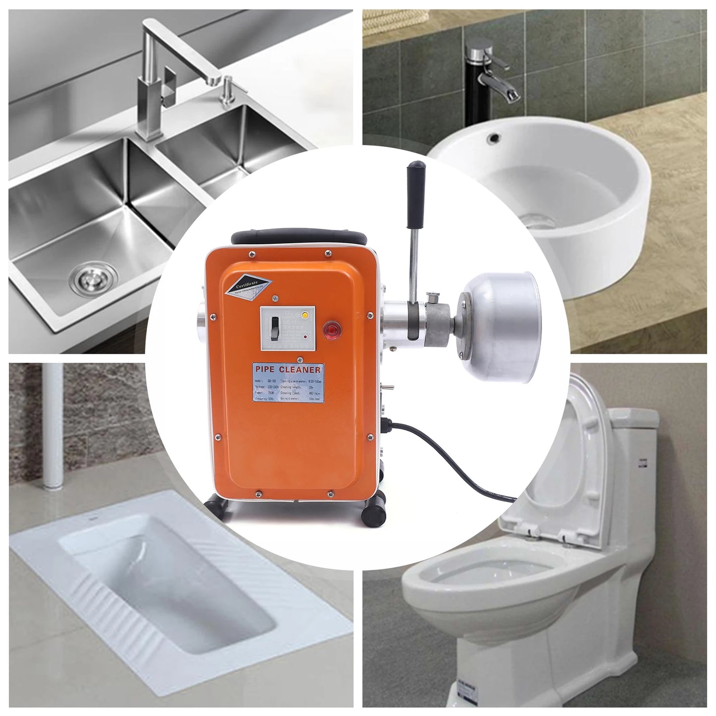 Rioolontstopper – Afvoerontstopper – Leidingen Reinigen – Verstopping Verwijderen – 20 Meter Veer – 750W Motor