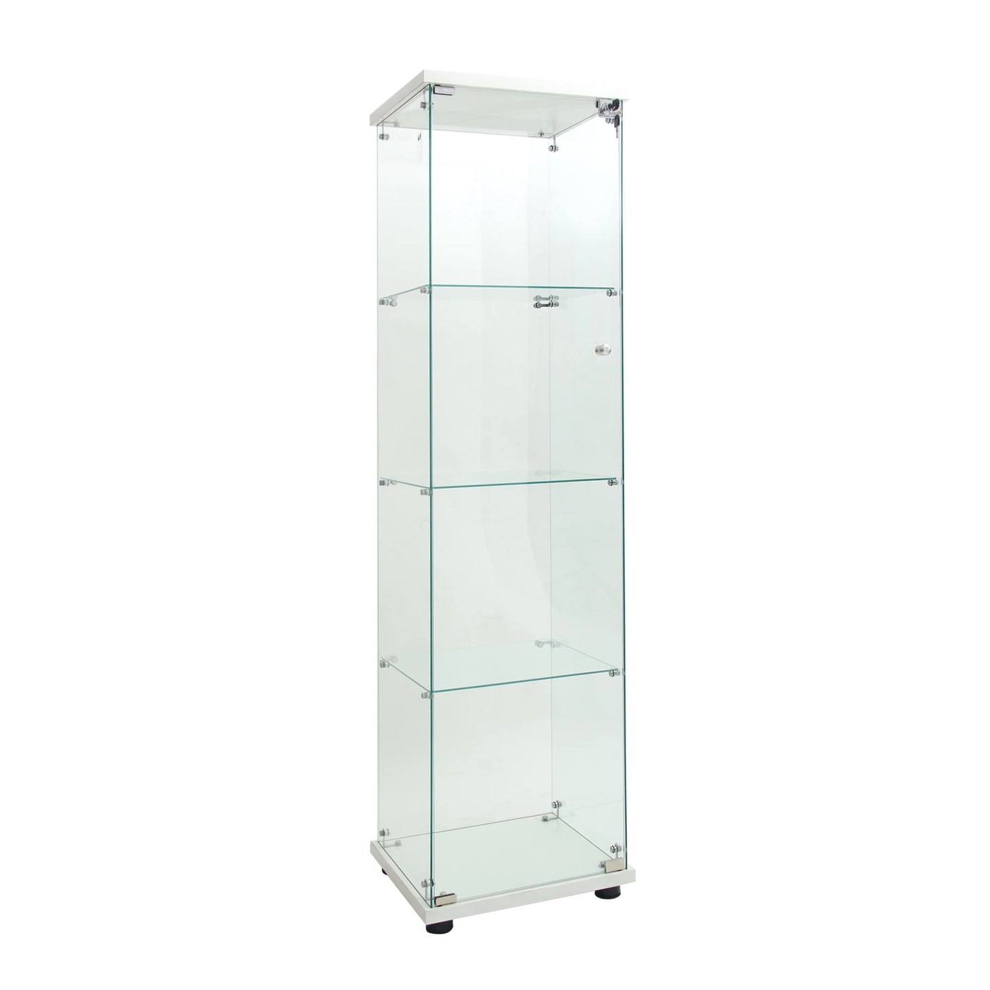 Glazen Vitrinekast – Displaykast – Curio Kast – Collectiekast – Exhibitiekast – Wit – 4 Glazen Planken – LED-verlichting – Slot – 164x42,5x36,5 cm - QUORE