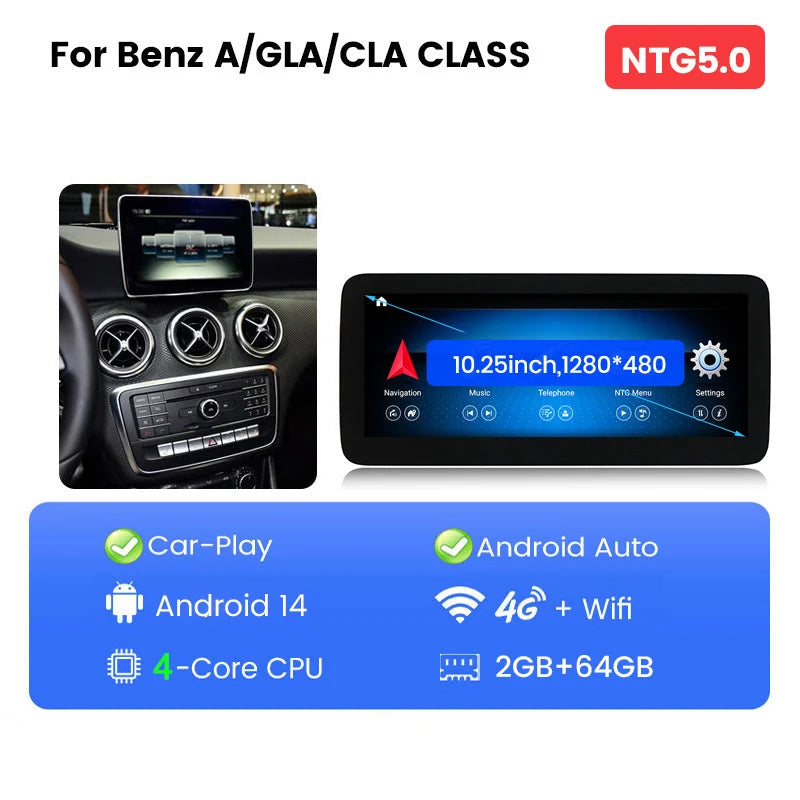 Multimedia Systeem Auto – CarPlay Radio Navigatie – Android 14 Infotainment – 10,25 Inch Touchscreen – 6GB RAM 128GB Opslag