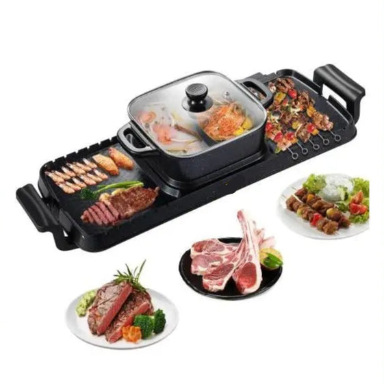 Elektrische BBQ - Hotpot - 2-in-1 Elektrische BBQ Grill & Hot Pot - Hotpot Electrisch - 2400W - Rookvrije Non-Stick Grillplaat met Afneembare Pan