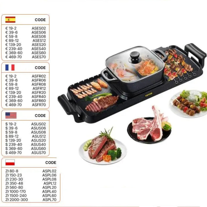 2-in-1 Elektrische Hotpot & BBQ Pan – Chinese Fondue Gourmetstel – 2400W – Voor 1 tot 8 Personen – Rookvrij – Zwart – Ideaal voor Gezellig Tafelen