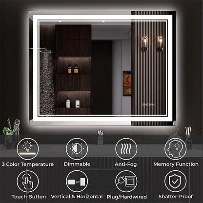 Badkamerspiegel – Led Spiegel – Anti-Fog Spiegel – Touch Spiegel – Waterbestendig Spiegel – 5 Mm Hd Glas – Instelbare Verlichting