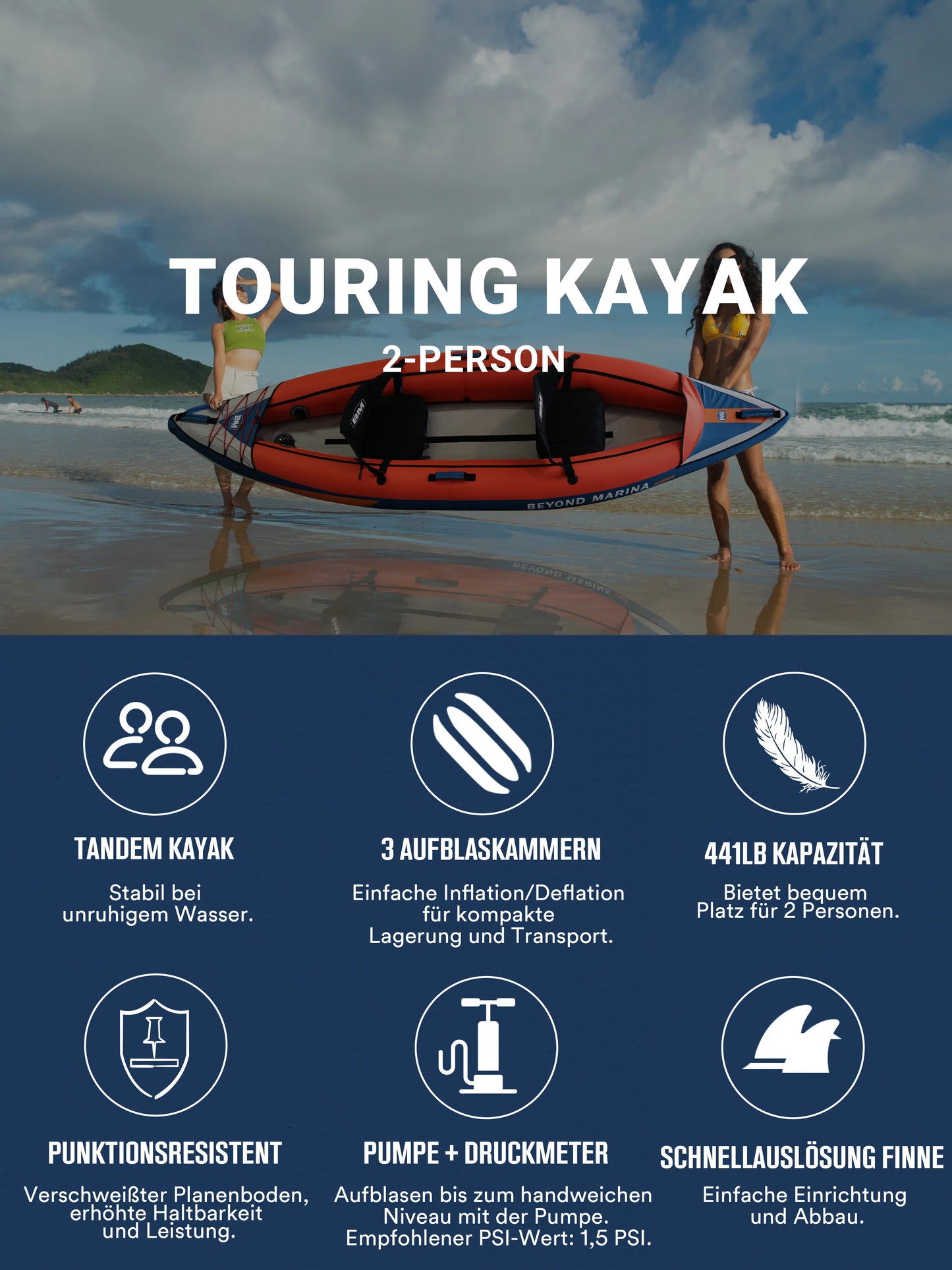 Kajak – Opblaasbare - voor 2-Persoons – Tweepersoons Boot – Recreatie Kajak – Lichtgewicht Kajak – Stevig Oxford-Materiaal – Inclusief Peddels - Oranje