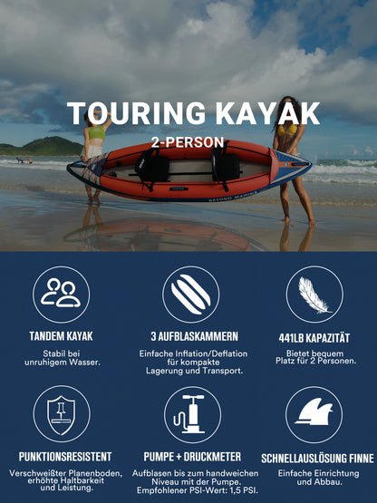 Kajak – Opblaasbare - voor 2-Persoons – Tweepersoons Boot – Recreatie Kajak – Lichtgewicht Kajak – Stevig Oxford-Materiaal – Inclusief Peddels - Oranje