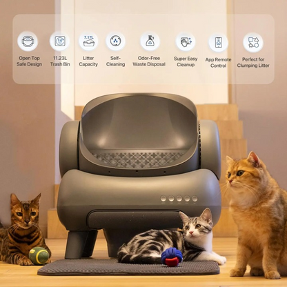 Automatische Kattenbak - Kattenbakvulling - Kattentoilet - Zelfreinigende - Bovenopen - met Mat - App – 7,17 Liter Capaciteit – Infrarood Sensoren - Grijs - QUORE