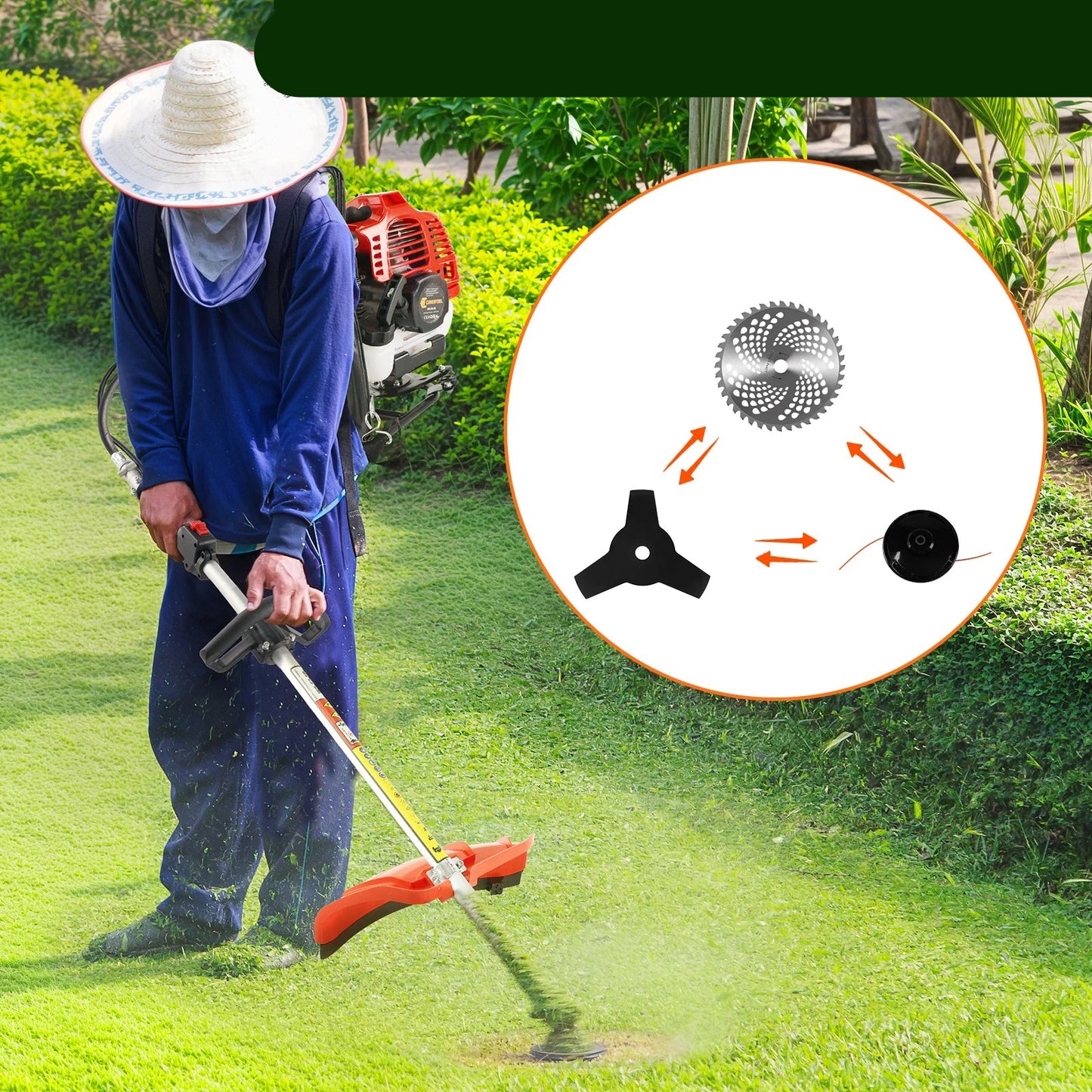 Bosmaaier - Grasmaaier - Grastrimmer - Heggenschaar - Grasschaar - Kettingzaag - 2-Takt 52cc 5-in-1 Benzine Tuingereedschap - met 3T Mes en Verlengstuk