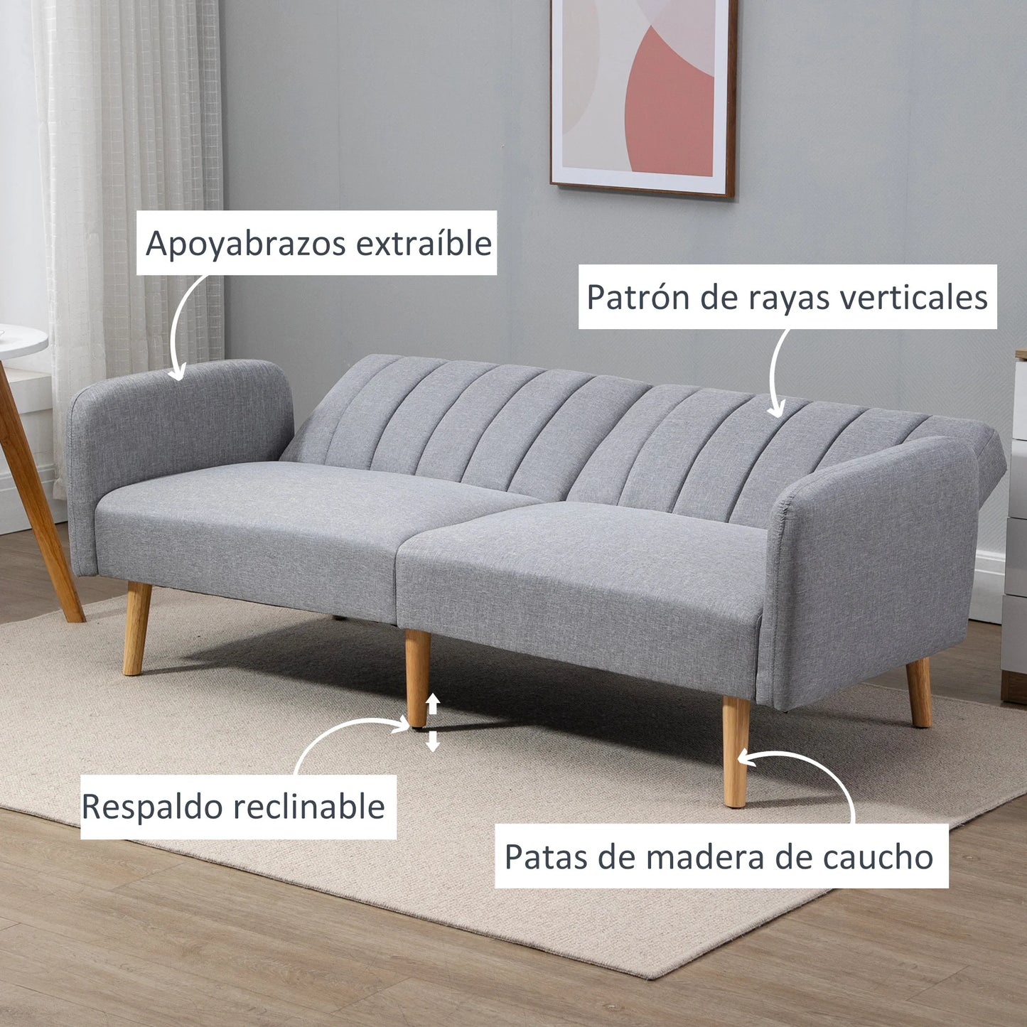 Slaapbank 2-Zits – Verstelbare Sofa Bed met Split-Back Functie – Comfortabele Logeerbed voor Woonkamer - Logeerkamer of Studentenkamer – 173x75x73 cm – Moderne Stijl - Grijze