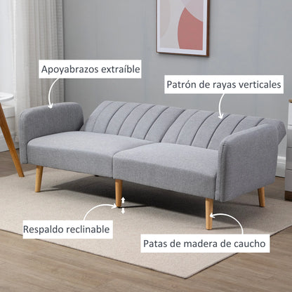 Slaapbank 2-Zits – Verstelbare Sofa Bed met Split-Back Functie – Comfortabele Logeerbed voor Woonkamer - Logeerkamer of Studentenkamer – 173x75x73 cm – Moderne Stijl - Grijze