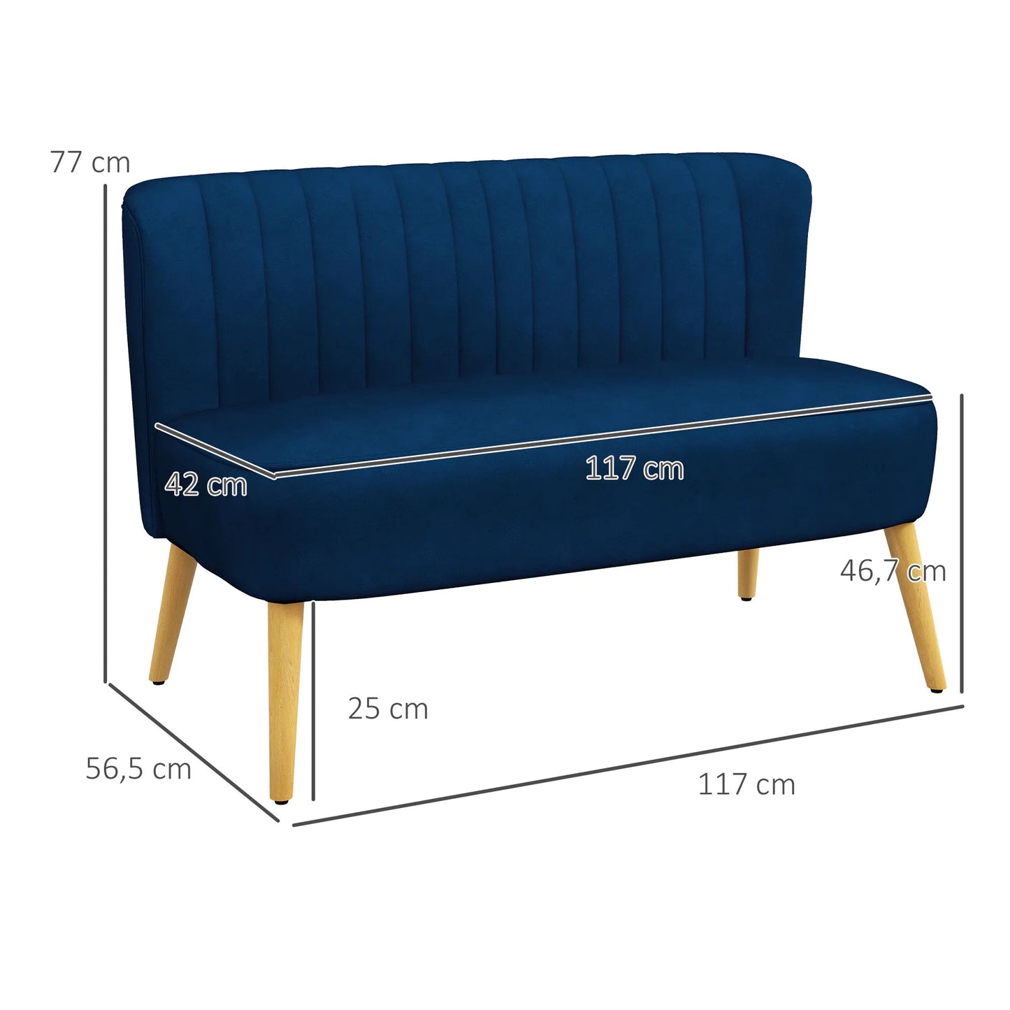 Tweezitsbank – Tweezitssalon – Bank Voor Twee – Loungebank – Minimalistisch Scandinavisch Design – Fluweelzachte Polyester Bekleding – Stevige Houten Poten