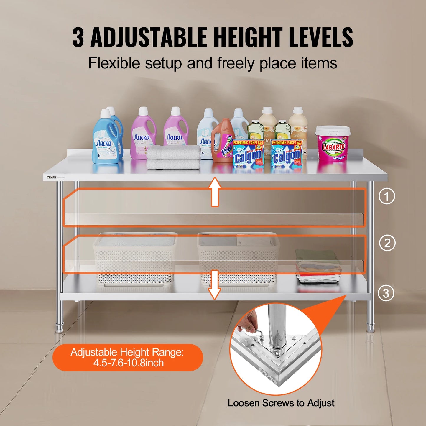 SucceBuy 24 x 72 x 36 Inch Stainless Steel Work Table Commercial Food Prep Worktable Heavy Duty Prep Worktable Metal Work Table