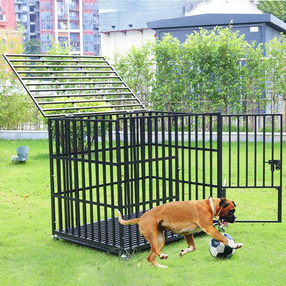 Hondenbench - L - Hondenkooi - Robuuste Metalen - Heavy Duty - Met Verwijderbare Tray - Geschikt voor Grote Honden - Draagbaar en Opvouwbaar - Zwart