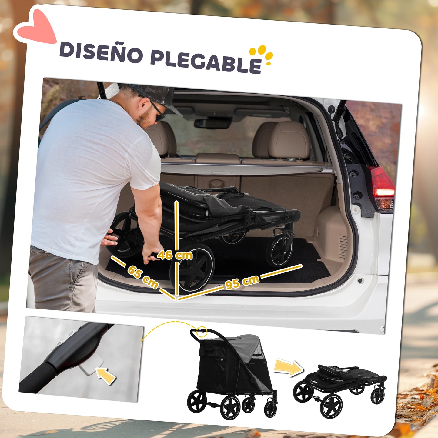 Hondenwagen – Hondenbuggy – Hondenbuggy Inklapbaar – Hondenkar – Dierenbuggy – Inklapbaar Met Eénklik – Geschikt Voor Middelgrote Honden Tot 30 Kg - 112 x 65 x 100 cm - Grijs