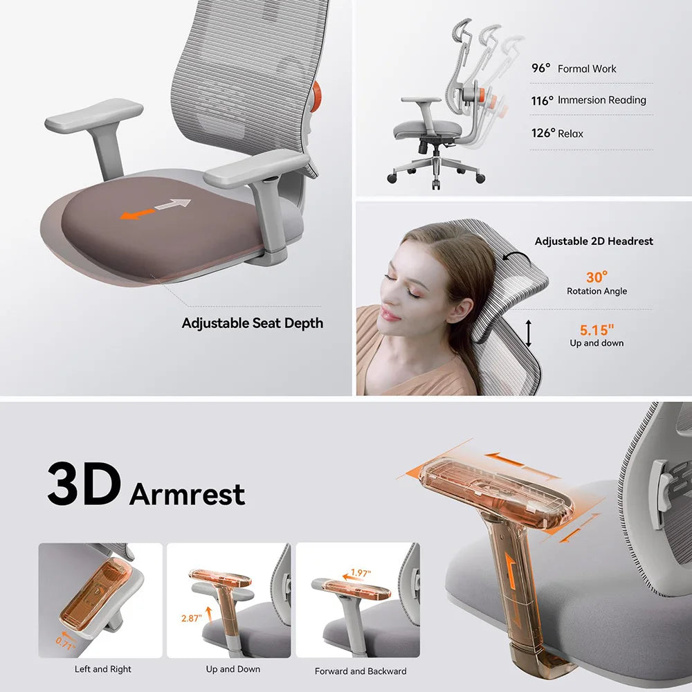 Ergonomische Bureaustoel – Bureaustoel – Werkstoel – Gamestoel – Thuiswerkstoel – Verstelbare Lendensteun – 3D Armleuningen - Zwart