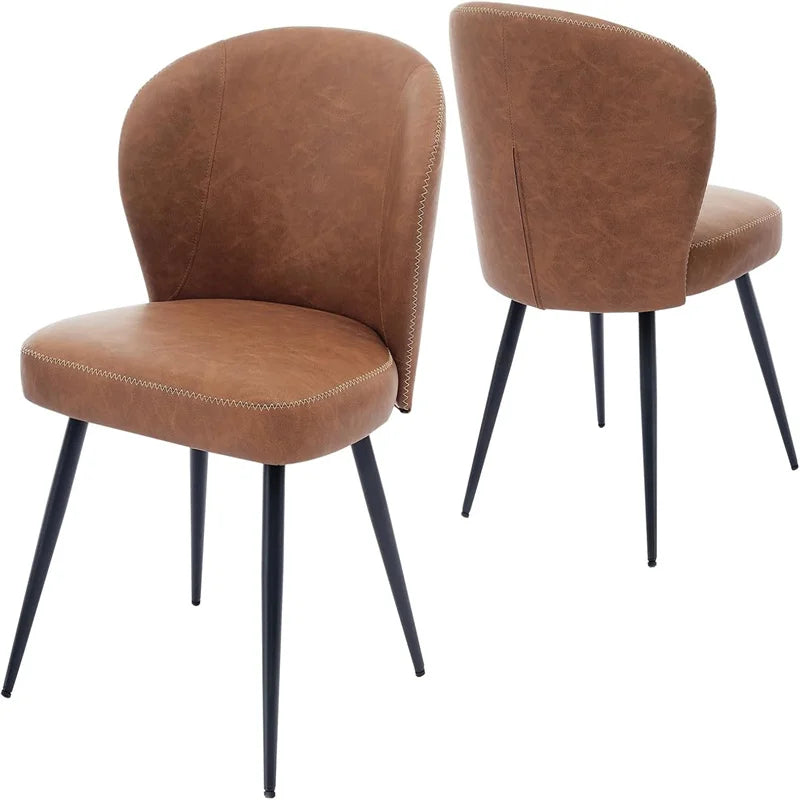 Eetkamerstoelen – Set van 2 - Stoelen – Dining Stoelen – Vintage Stoelen – Synthetisch Leer – Comfortabele Foamzitting – Duurzame Stalen Poten - Bruin