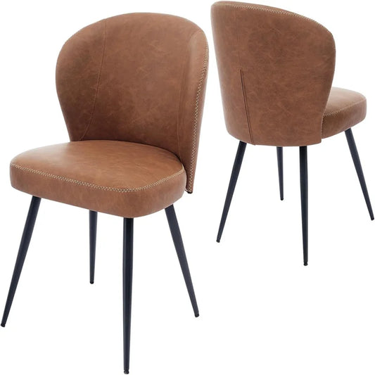 Eetkamerstoelen – Set van 2 - Stoelen – Dining Stoelen – Vintage Stoelen – Synthetisch Leer – Comfortabele Foamzitting – Duurzame Stalen Poten - Bruin