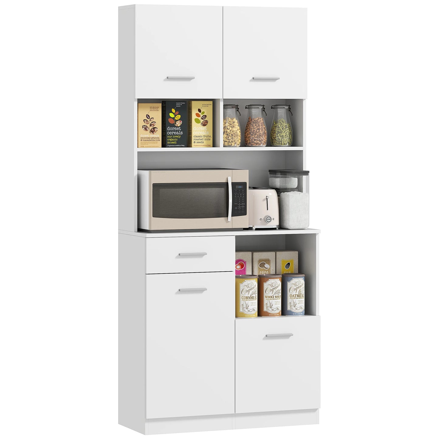Keukenkast – Buffetkast – Opbergkast – Keukenmeubel – Magnetronkast – Wit MDF – Softclose Deuren – Verstelbare Planken - Wit