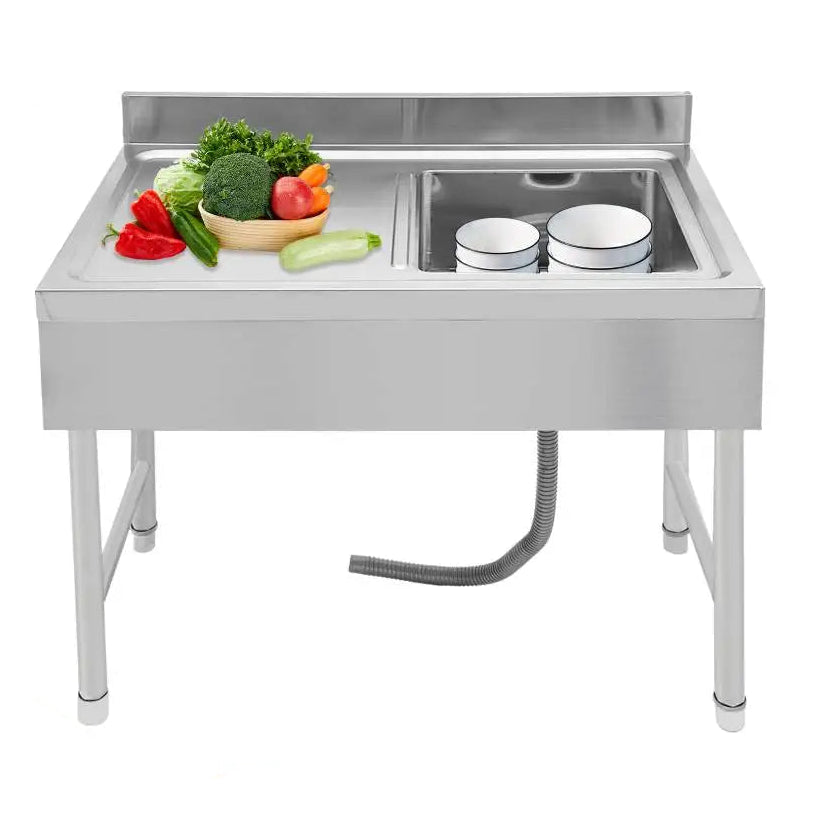 Verstelbare Spoelbak Keuken – Vrijstaande Spoelbak – RVS Spoelbak – Enkele Kom Spoelbak – Keukenzwem – Roestvrij Staal – Verstelbare Poten – Antislipvoetjes – 100x50x80 cm
