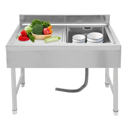 Verstelbare Spoelbak Keuken – Vrijstaande Spoelbak – RVS Spoelbak – Enkele Kom Spoelbak – Keukenzwem – Roestvrij Staal – Verstelbare Poten – Antislipvoetjes – 100x50x80 cm
