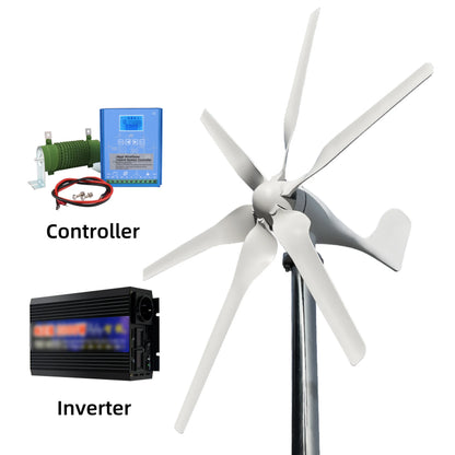 Windturbine – Duurzame Energie – Windgenerator – 6-Bladig – 1000W Vermogen – Glasvezel Basalt Bladen - 12V - Off-grid systeem