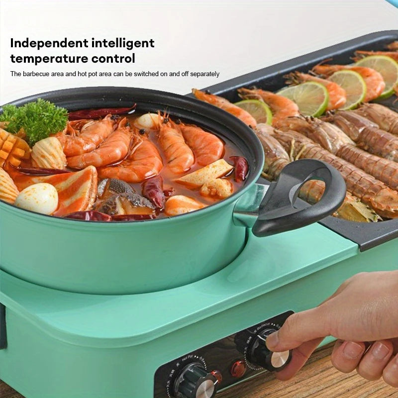 Elektrische Grillplaat - Teppanyaki Grill - Hete Pot - Draagbare Rookloze BBQ-hotpot - Ideaal voor 3-6 Personen - Multifunctionele - 220V - 240V - 2200W - 51.2 x 24.5 x 9.5 cm - Groen