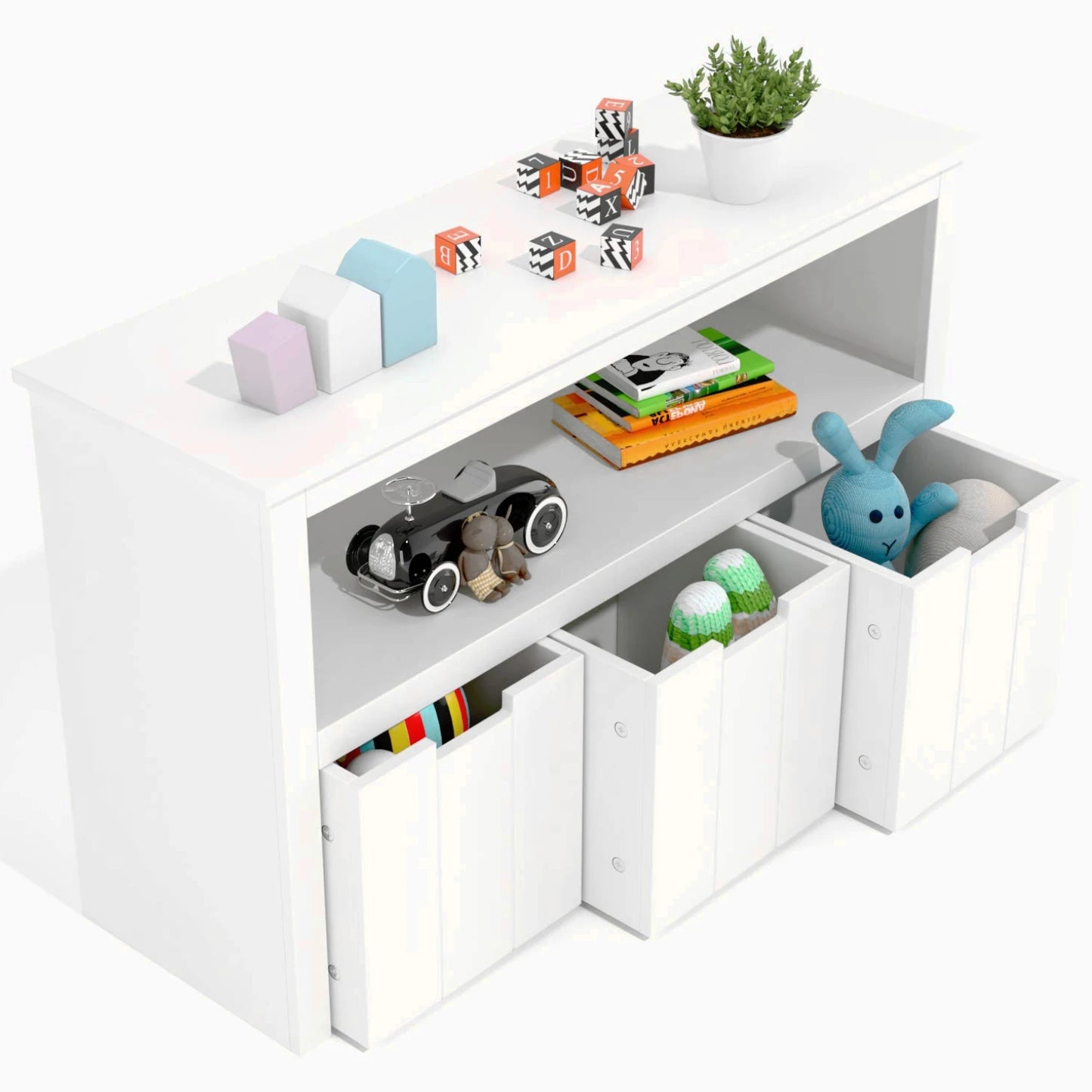 Speelgoedkast voor kinderen - commode met 3 laden - speelgoedorganizer voor kinderkamer en woonkamer - houten opbergkast (wit - 102 x 33 x 62 cm)