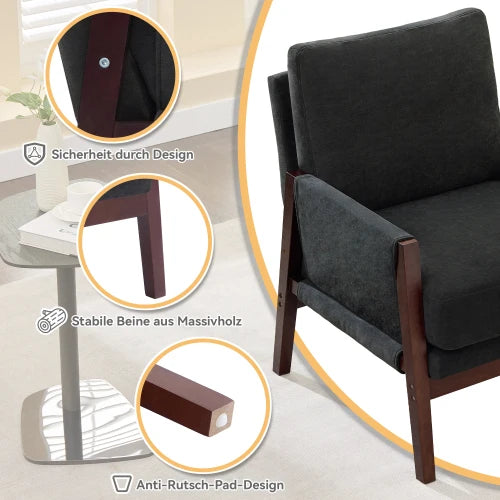 Relaxstoel – Loungestoel – Fauteuil – Leesstoel – Relaxfauteuil – Zitstoel – Chenillestof Bekleding – Massief Houten Frame - 76.5 x 83 x 95.5 cm - Wit