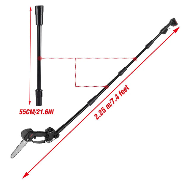 Elektrische stokzaag - 6 inch - 40000 RPM -  18V Batterij - 3500W - UniversalHedgePole - Heggenschaar op steel - Zwart - QUORE