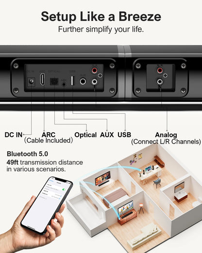 Soundbar - 2.2ch - Soundbar met Subwoofer - Soundbar voor TV - Bluetooth - App Control - Bass Instelbaar - 100W -Geluidssysteem - Zwart