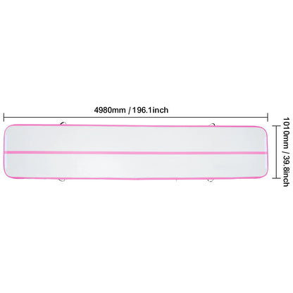 Gymnastiekmat - Opblaasbare - Turnmat - Dikke Tumbling Mat - met Elektrische Pomp - Voor Thuis - Gym & Training - Hoogwaardig PVC-materiaal - Ergonomische Handgreep - en Schouderband - 16ftx3.3ftx4inch - Roze