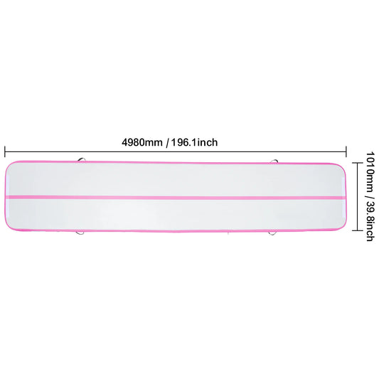 Gymnastiekmat - Opblaasbare - Turnmat - Dikke Tumbling Mat - met Elektrische Pomp - Voor Thuis - Gym & Training - Hoogwaardig PVC-materiaal - Ergonomische Handgreep - en Schouderband - 16ftx3.3ftx4inch - Roze