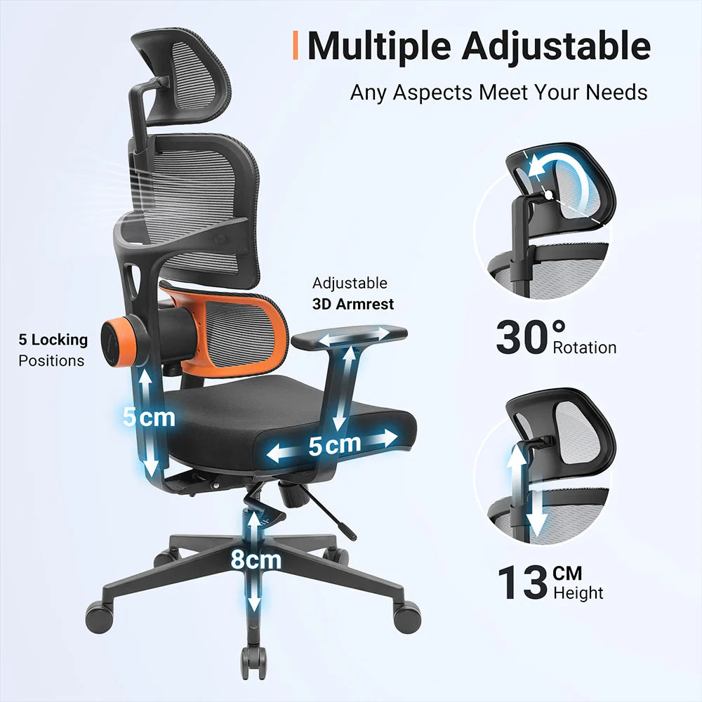 Bureaustoel – Gamingstoel - Kantoorstoel – Ergonomische Stoel – Werkstoel – Adaptieve Lendensteun – Verstelbare Rugleuning – Ademend Mesh