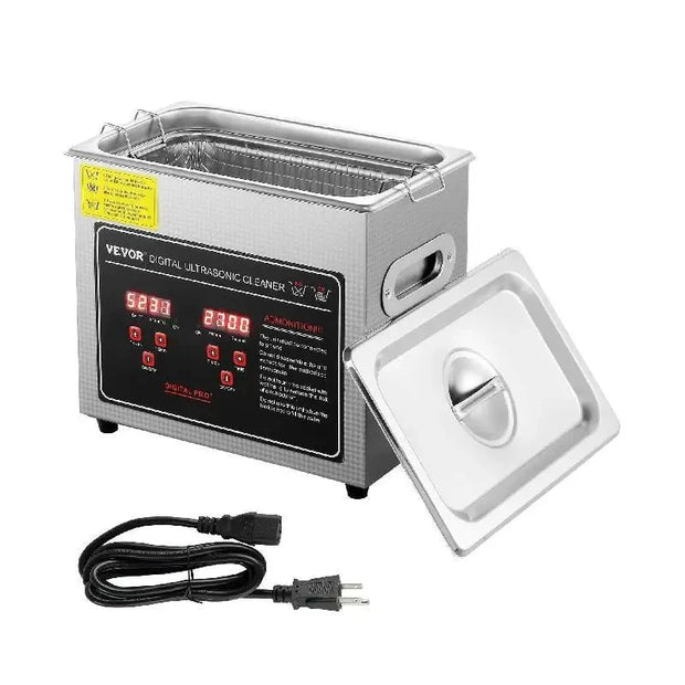 Vevor - Ultrasonic cleaner - Stainless steel - Portable - 33-40 kHz - 220V - Cleaning device for jewelry and glasses - Capacity 6L - Silver