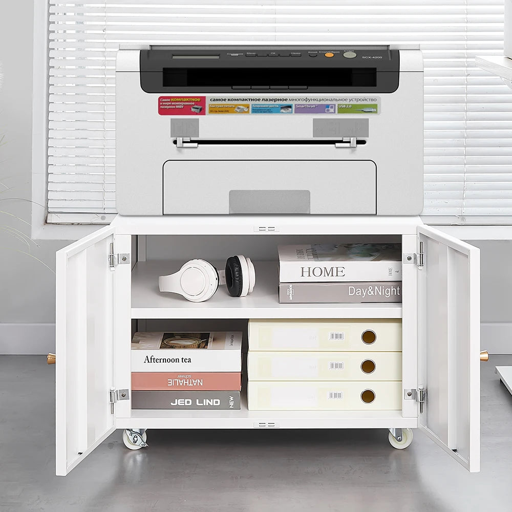 Metalen Kast Op Wielen – Mobiele Opbergkast – Bureaukast – Kantoorkast – Compact Formaat – Verstelbare Plank – Magnetische Deuren