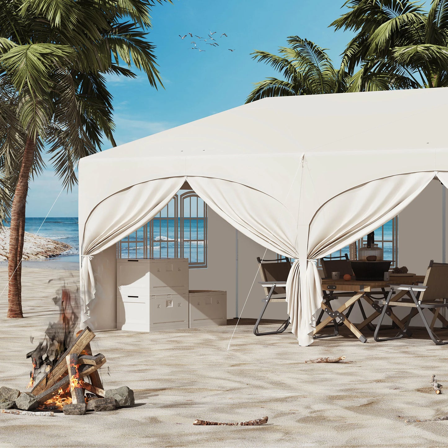 Paviljoen - Tuinpaviljoen - Partytent - Tuintent - Pop-up Kliksysteem - Stabiel - Vouwtent - Opvouwbaar - Weerbestendig - met 6 Zijwanden - 50+UV-Bescherming - voor Tuin - Buiten - Achtertuin - 210D Oxford - 3 x 6 m - Beige