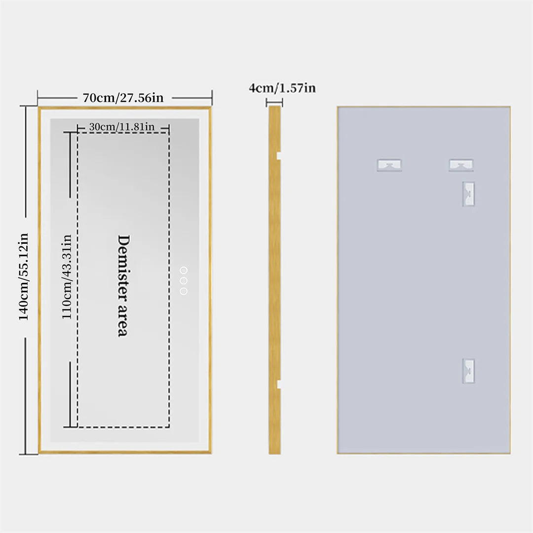 Groot Badkamerspiegel – Led Spiegel – Verlichte Spiegel – Wandspiegel – Kapspiegel – 140x70 cm – Goud Aluminium Frame – Anti-Condens Met Dimbare Driekleurverlichting
