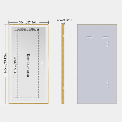 Groot Badkamerspiegel – Led Spiegel – Verlichte Spiegel – Wandspiegel – Kapspiegel – 140x70 cm – Goud Aluminium Frame – Anti-Condens Met Dimbare Driekleurverlichting