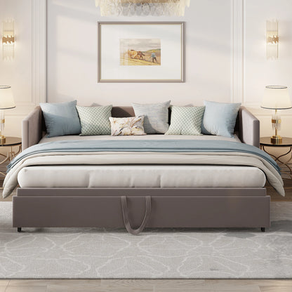 Bedbank 2-in-1 – Slaapbank – Schlafsofa – Uitklapbed – Velours Bankbed Beige – Verstelbaar Tweepersoonsbed – Ruimtebesparend Design