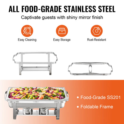 Chafing Dish - Buffetwarmer - Rechthoekige Chafing Dish - Warmhoudplaat - Warmhoudbakken - 8QT - Set van 4 - RVS Buffet Warmhoudbakken voor Catering
