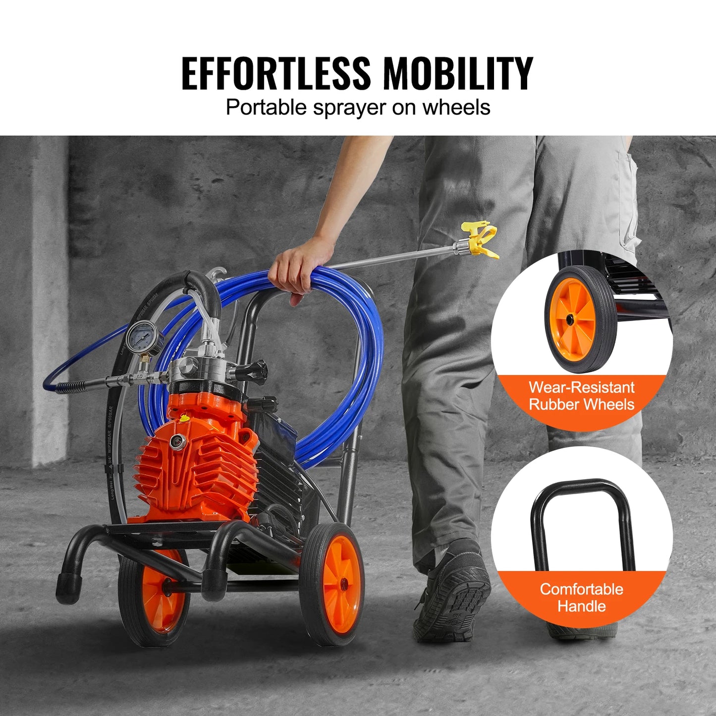 Airless Verfspuit - Verfspuitmachine - Verfspuiten Electrisch - 1100W - 2000 PSI - Diaphragm Spuitmachine - op Wielen - met Verlengstuk - en Reinigingsset - Verfspuit - voor Muren - Meubels - en Plafonds - QUORE