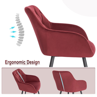 Eetkamerstoel – Bureaustoel – Stoel Met Armleuning – Scandinavische Stoel – Metalen Poten – Velvet Bekleding – Ergonomisch Design - Rode Wijn - QUORE