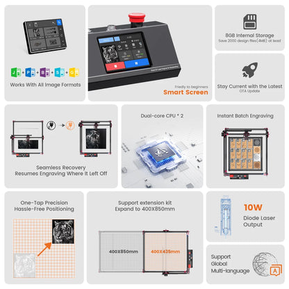 AlgoLaser Laser Engraving Machine DIY KIT MK2 10W High Precision Laser Spot Cutting Machine 3.5Inch Touch Screen Laser Engraver - QUORE