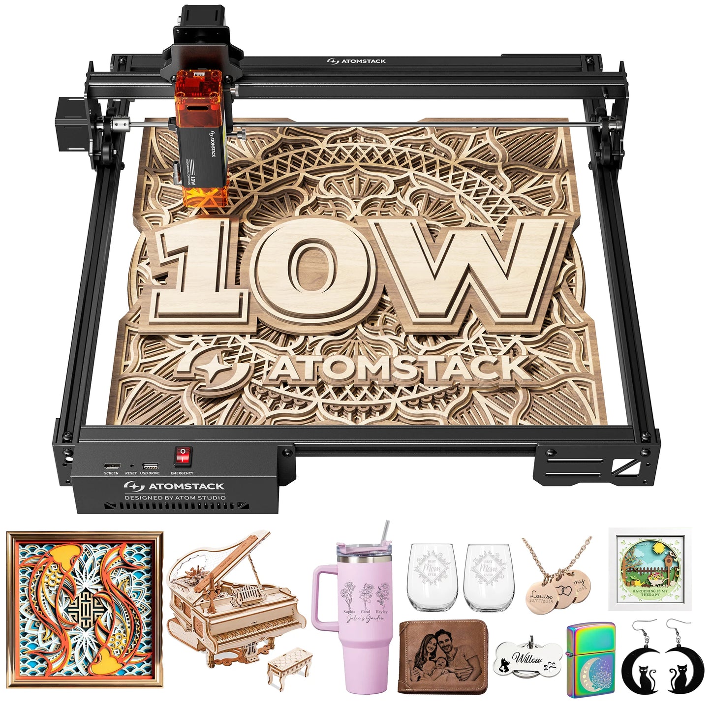 Lasergraveermachine – Laser cutter – CNC graveermachine – Laser snijder – Gravure apparaat – Groot werkoppervlak 410x380 mm – Magnetisch oogbeschermingsfilter - QUORE
