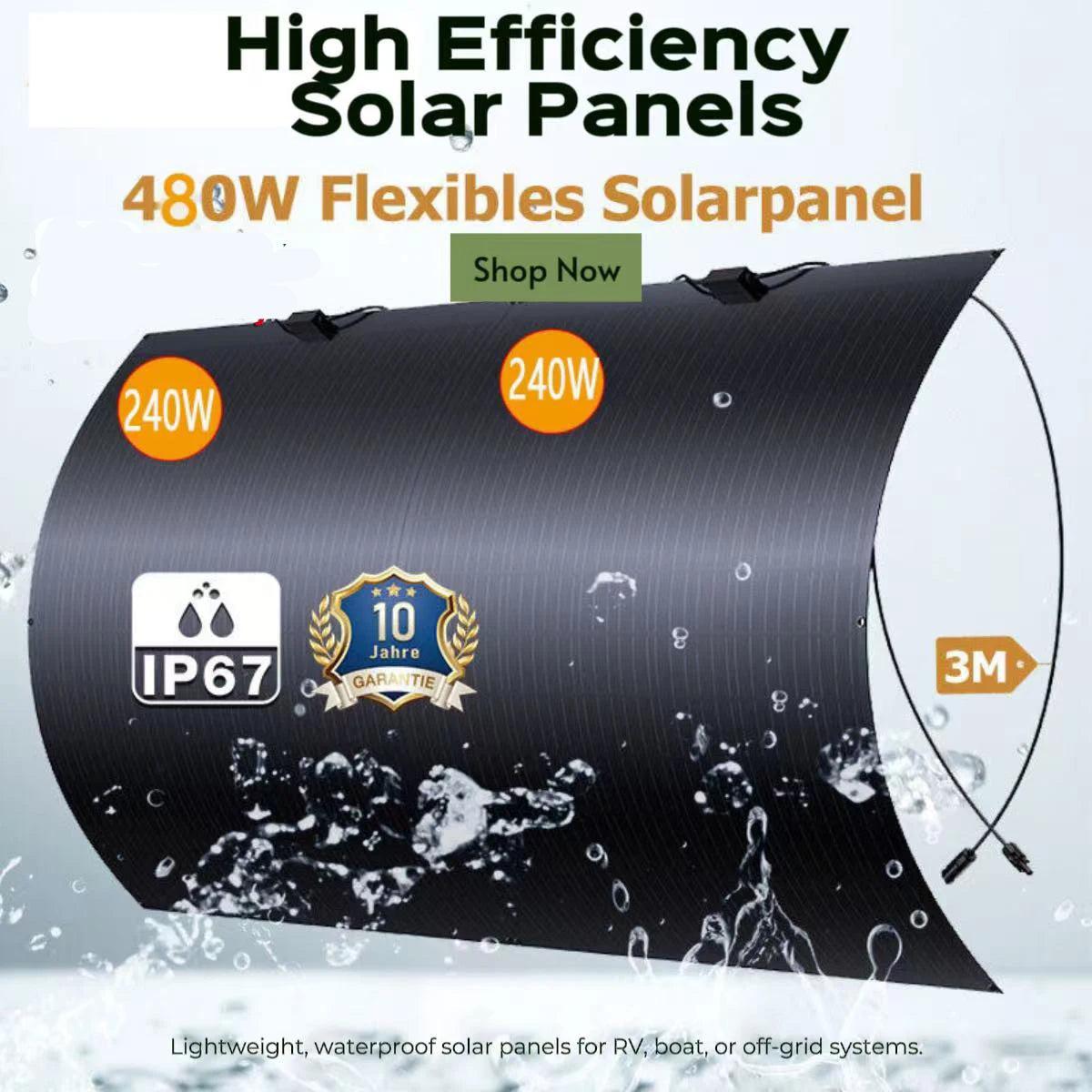 Flexibele Zonnepanelen – Ultralichte Panelen – Buigbare Zonnecellen – Mobiele Zonnepanelen – Caravan Zonnepanelen – 240W Vermogen – 2,6 Kg Gewicht