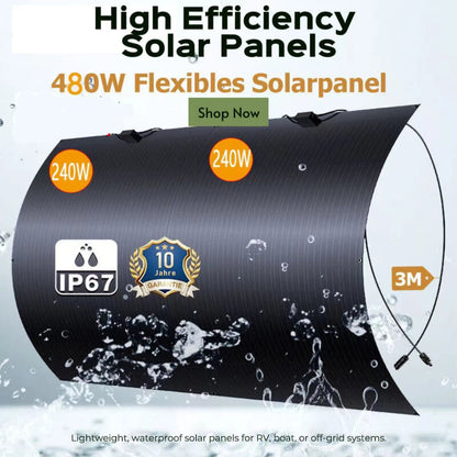 Flexibele Zonnepanelen – Ultralichte Panelen – Buigbare Zonnecellen – Mobiele Zonnepanelen – Caravan Zonnepanelen – 240W Vermogen – 2,6 Kg Gewicht